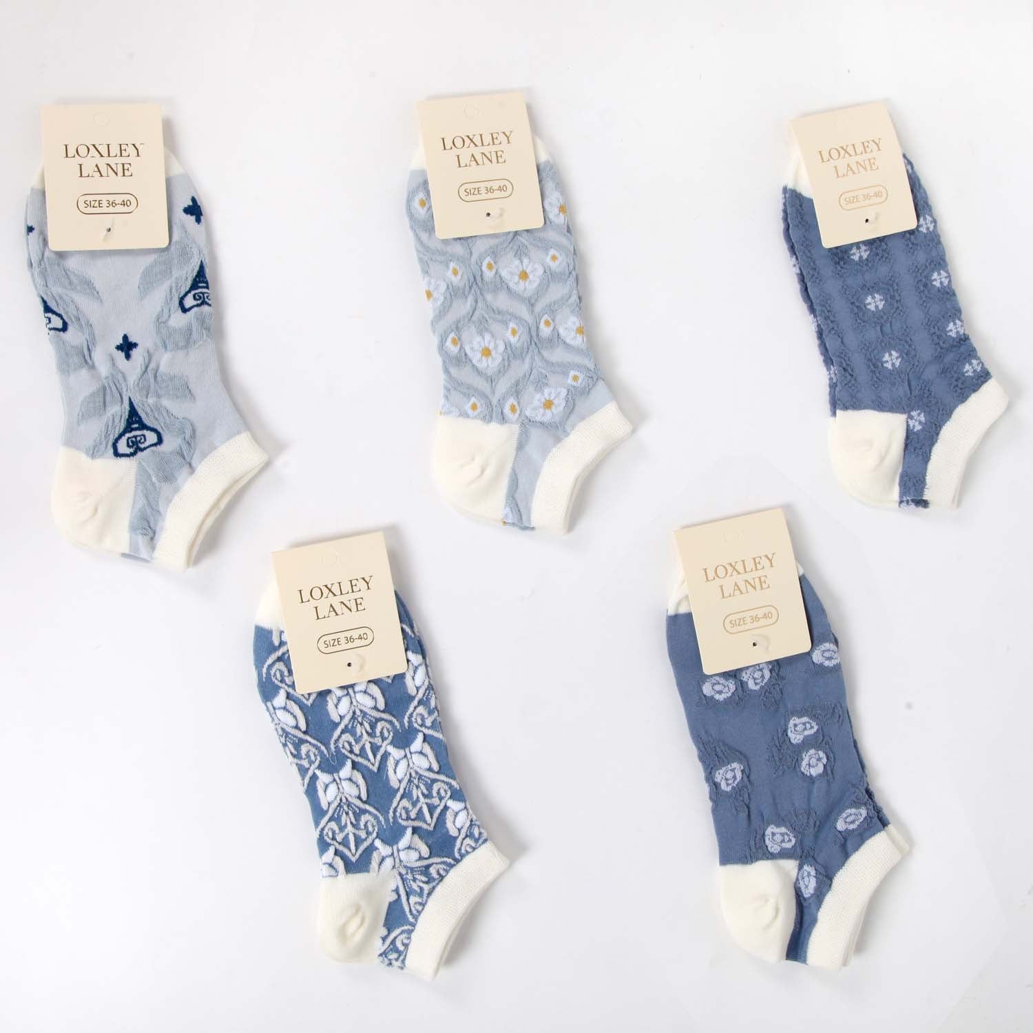 WOMENS COTTON FLORAL TRAINER SOCKS SET OF 5 ASSORTED