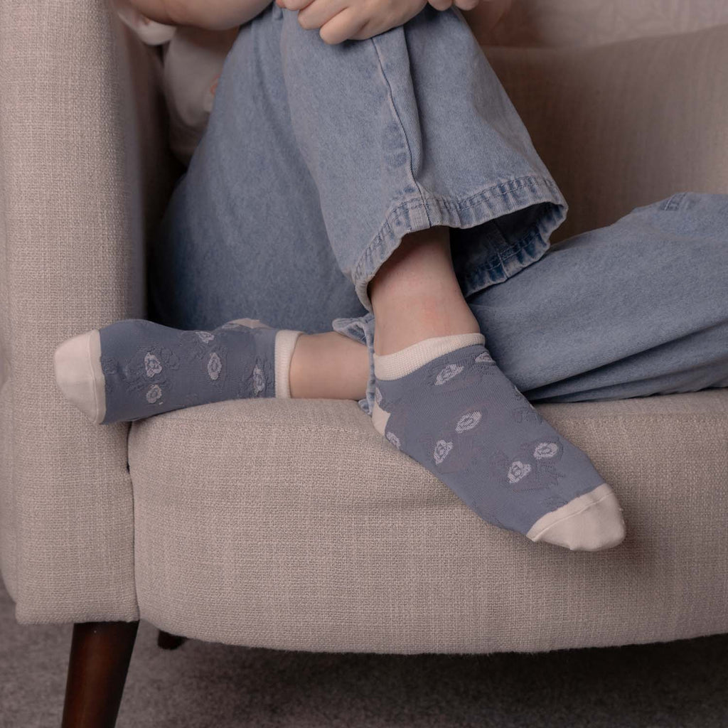 WOMENS COTTON FLORAL TRAINER SOCKS SET OF 5 ASSORTED