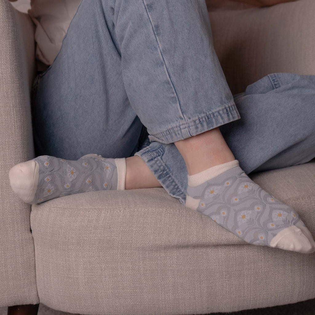 WOMENS COTTON FLORAL TRAINER SOCKS SET OF 5 ASSORTED