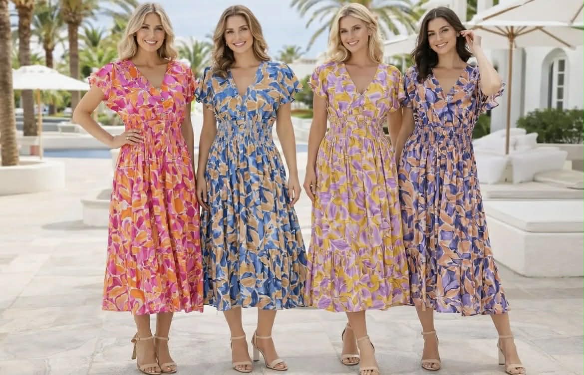 Contrast Petal V Midi Dress