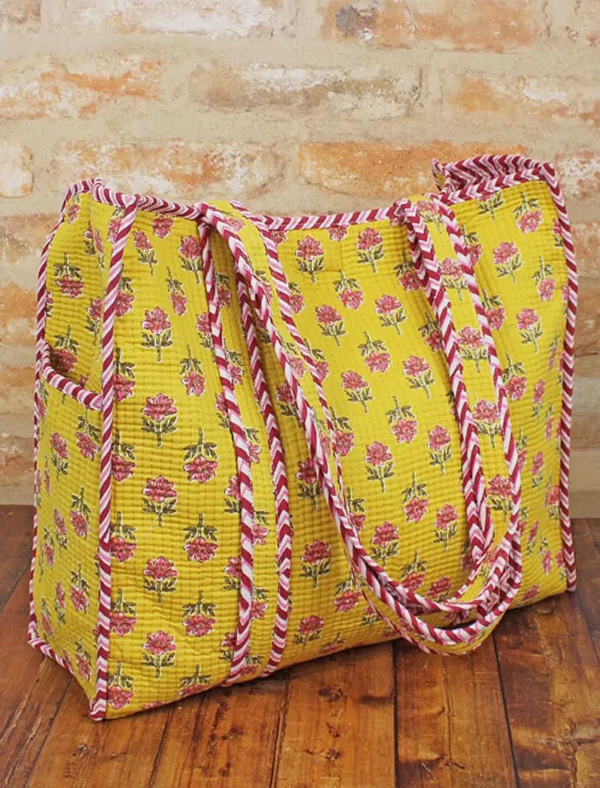 Quilted Cotton Tote Bag - floral
