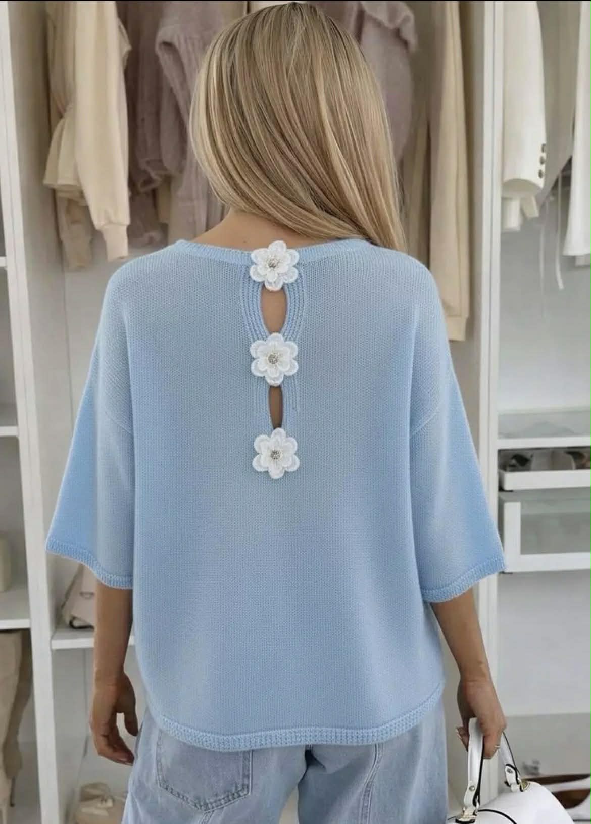 Phoebe Floral Appliqué Lightweight Open-Knit jumper