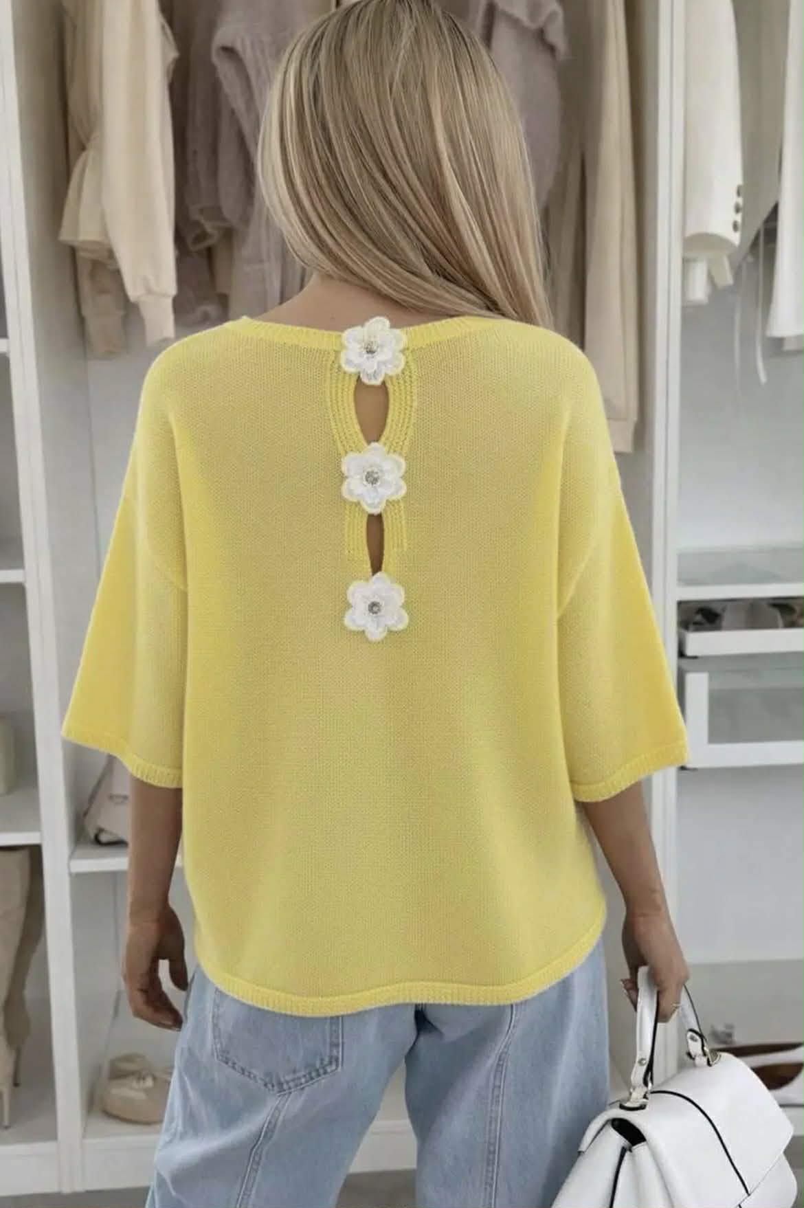 Phoebe Floral Appliqué Lightweight Open-Knit jumper