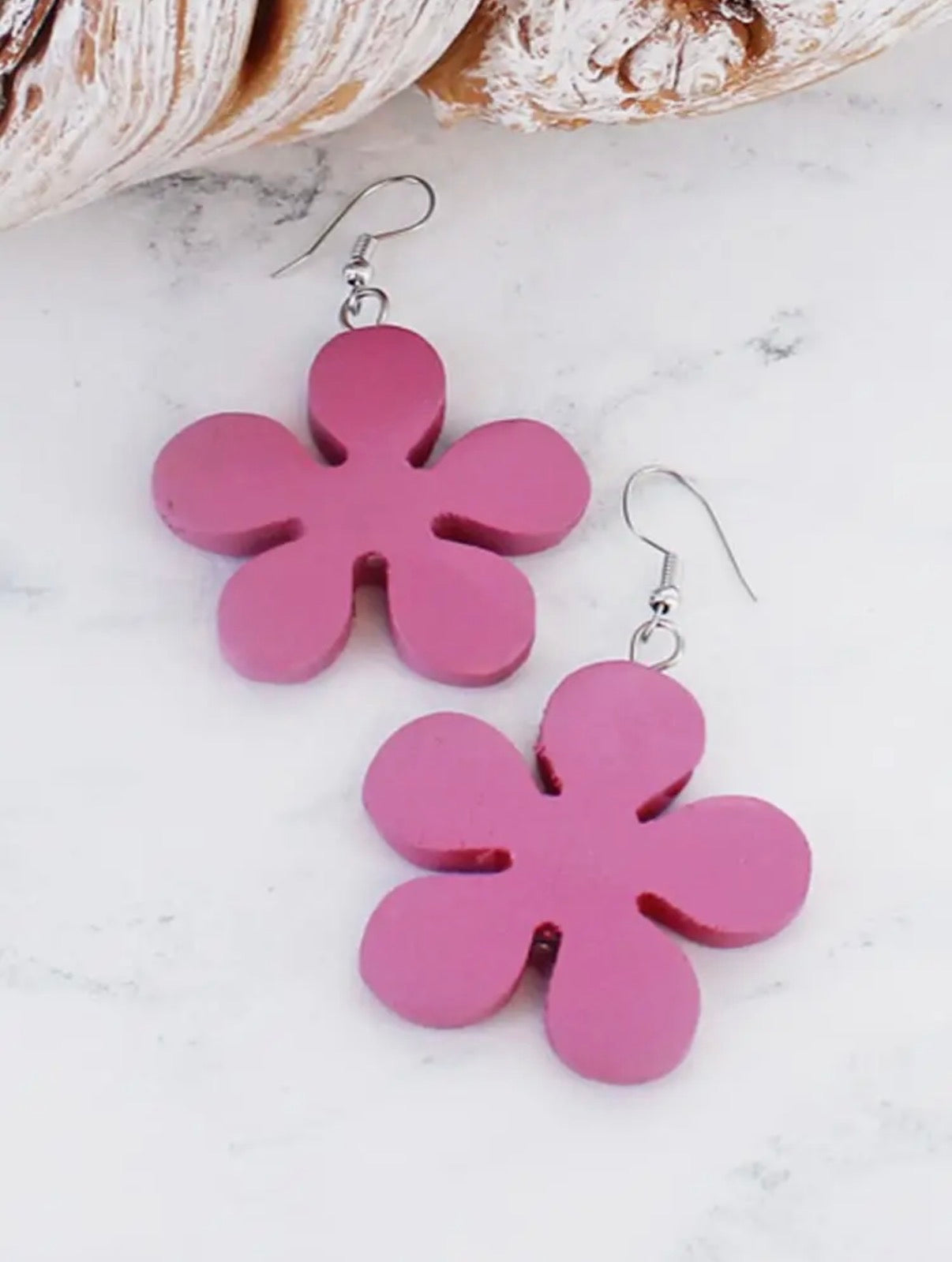 WOODEN FLOWER EARRING