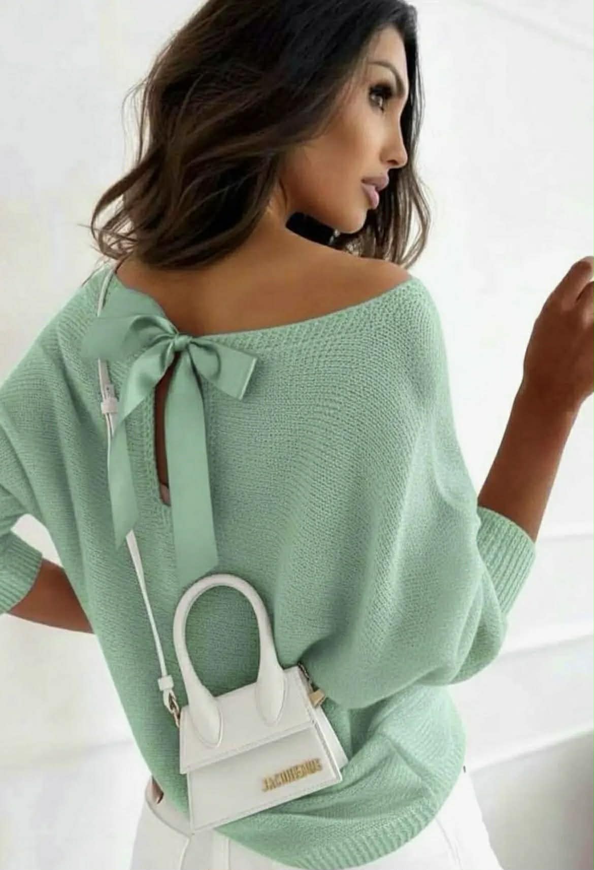 Kori Open Back Bow Jumper - Mint