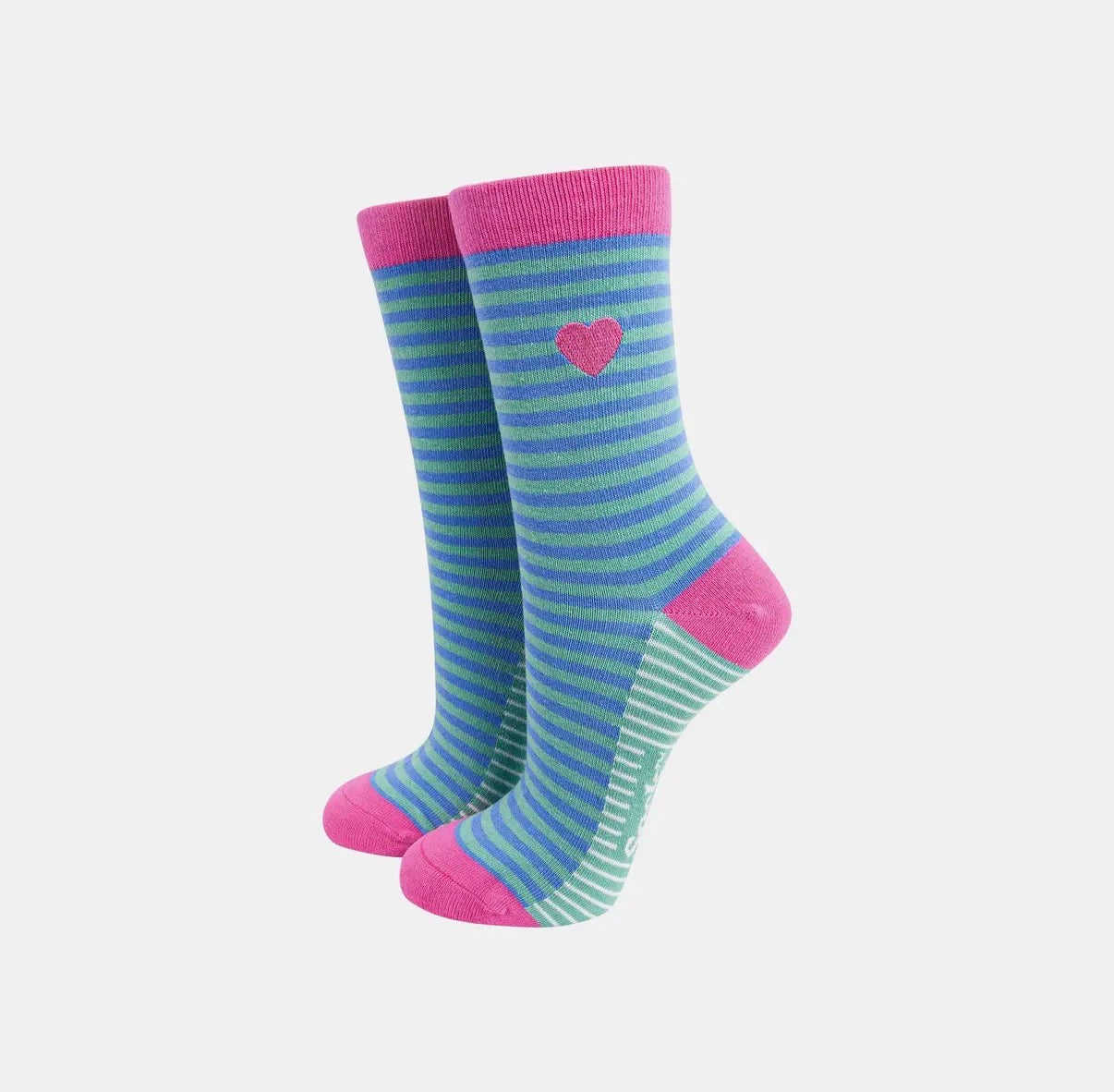 EMBROIDERED HEART STRIPED COMBED COTTON SOCKS