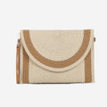 SUMMER STRAW FULLY LINED CLUTCH WITH WRIST STRAP CREAM