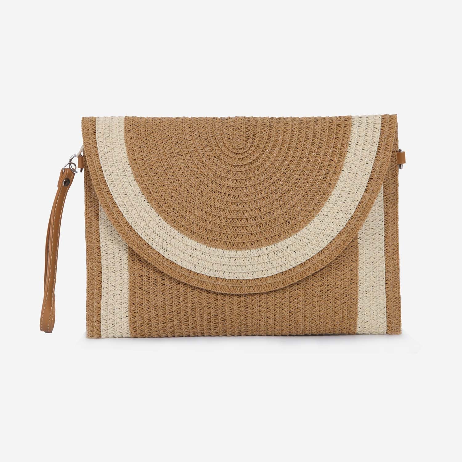 SUMMER STRAW FULLY LINED CLUTCH WITH WRIST STRAP NATURAL