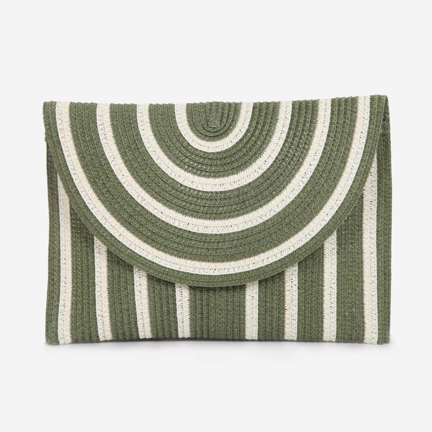 SUMMER STRAW FULLY LINED CLUTCH WITH WRIST STRAP GREEN