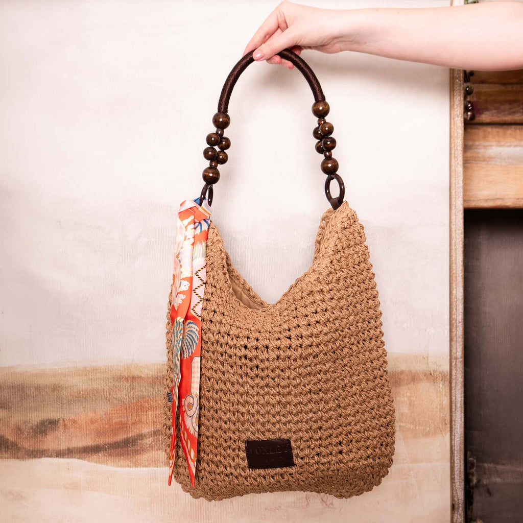 HANDMADE STRAW BEADED BAG WITH TWILLY DETAIL NATURAL