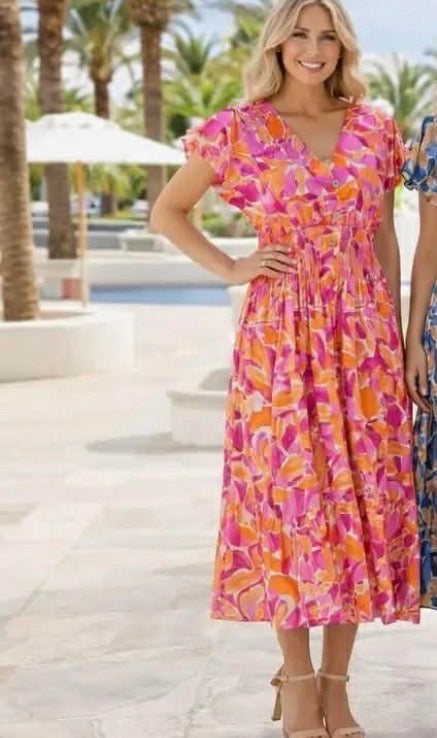 Contrast Petal V Midi Dress