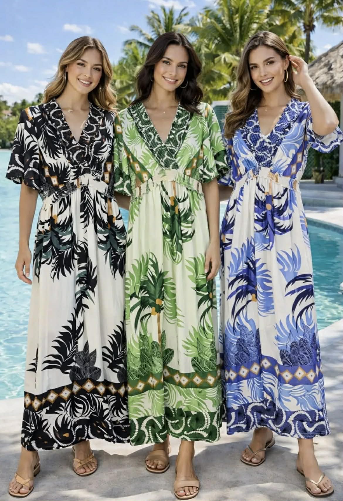 Palm V Neck Maxi Dress