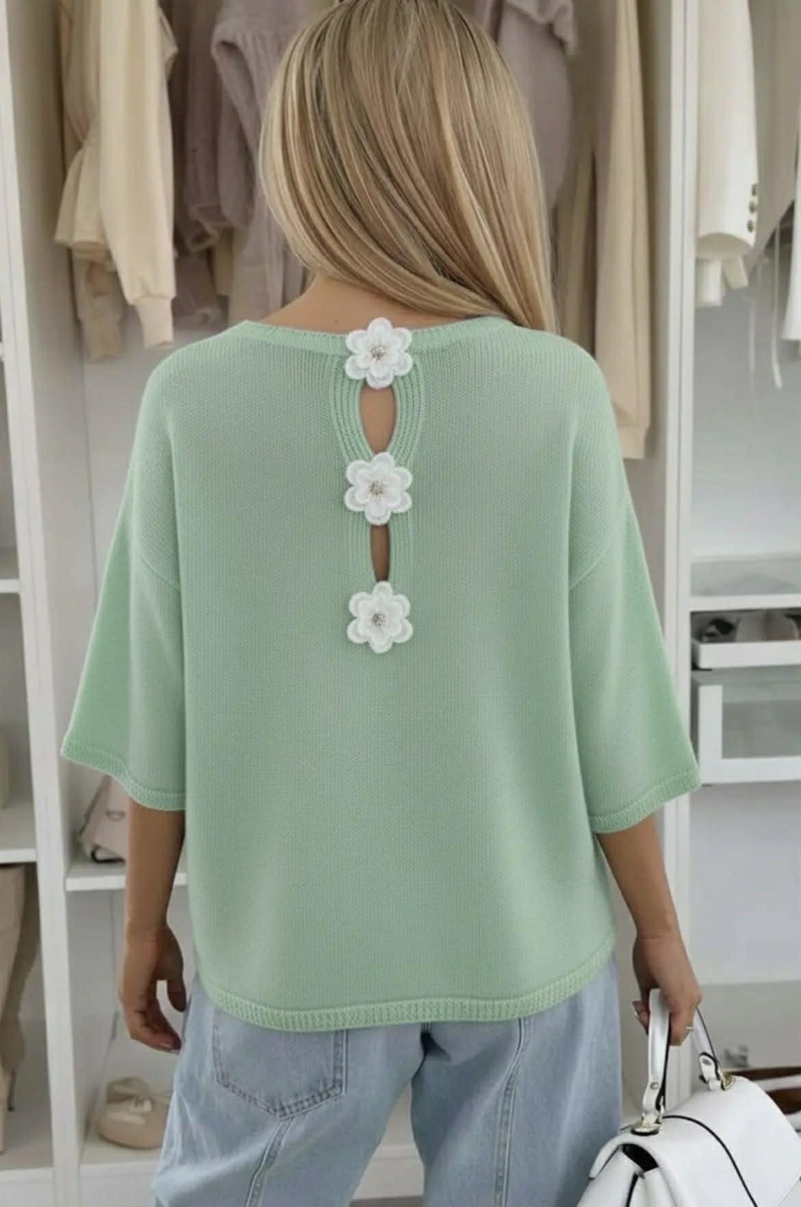 Phoebe Floral Appliqué Lightweight Open-Knit jumper